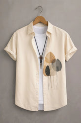 Men’s Cream Artistic Leaf Printed Shirt