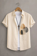 Men’s Cream Artistic Leaf Printed Shirt