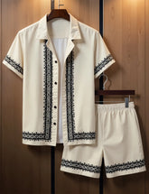 Men's Vintage-Inspired Embroidered Shirt & Shorts Set – Elegant Summer 2-Piece Outfit