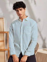 Solid Sky Blue Premium Cotton Casual Full Sleeve Shirt for Men
