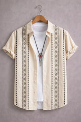 Men’s Cream Geometric Stripe Printed Shirt
