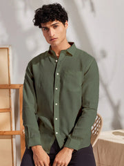 Solid Light Dark Green Premium Cotton Casual Full Sleeve Shirt for Men