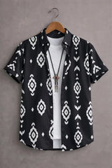 Men’s Black Tribal Geometric Printed Shirt