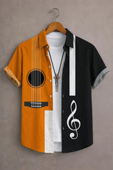Men’s Orange & Black Guitar Music Printed Shirt