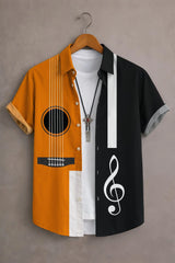 Men’s Orange & Black Guitar Music Printed Shirt