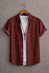 Men’s Maroon Gold Stripe Printed Shirt