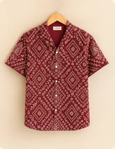 Maroon Floral Diamond Print Men’s Half Sleeve Shirt GenZ Edition