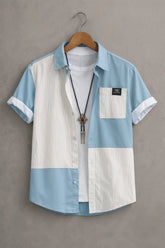 Men’s Sky Blue & White Panel Stripe Shirt