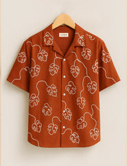 Men’s Terracotta Monstera Print Half Sleeve Shirt GenZ Edition