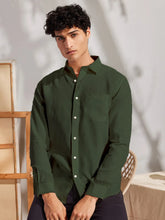 Solid Dark Green Premium Cotton Casual Full Sleeve Shirt for Men
