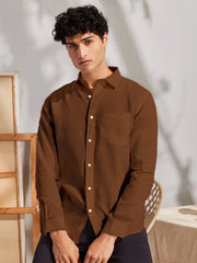 Solid Brown Premium Cotton Casual Full Sleeve Shirt for Men