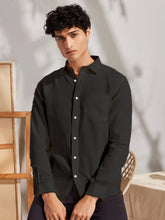 Solid Black Premium Cotton Casual Full Sleeve Shirt for Men