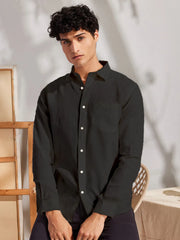 Solid Black Premium Cotton Casual Full Sleeve Shirt for Men