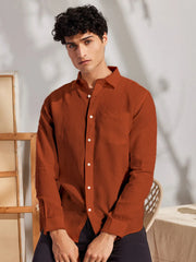 Solid Orange Premium Cotton Casual Full Sleeve Shirt for Men