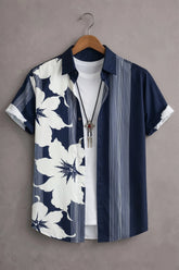 Men’s Navy Blue Floral Stripe Printed Shirt