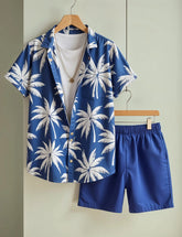 Men's Blue Palm Tree Print Shirt & Shorts Set – Tropical Summer Beachwear