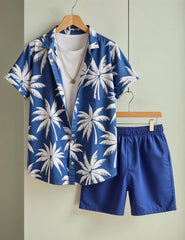 Men's Blue Palm Tree Print Shirt & Shorts Set – Tropical Summer Beachwear