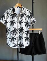 Men's Tropical Palm Tree Print Shirt & Shorts Set – Casual Beachwear Outfit