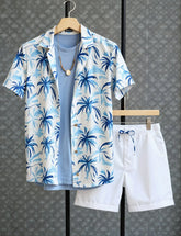 Men's Blue & White Palm Print Shirt and Shorts Set – Coastal Style Summer Outfit