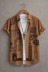 Men’s Brown Tribal Art Printed Shirt