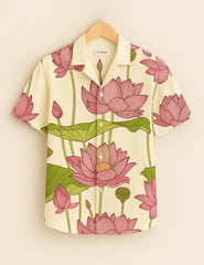 Pastel Cream Lotus Men’s Half Sleeve Shirt GenZ Edition