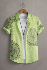 Men’s Lime Green Floral Line Art Printed Shirt