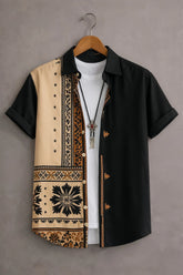 Men’s Black & Beige Ethnic Panel Printed Shirt