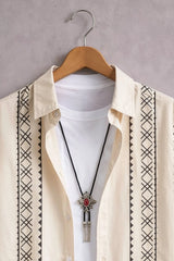 Men’s Cream Geometric Stripe Printed Shirt