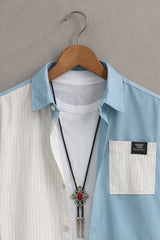 Men’s Sky Blue & White Panel Stripe Shirt