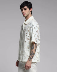 Honeycomb Nest Pattern New Arrival Shiffli Cotton Shirt