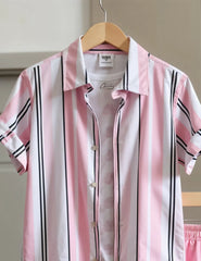 Men's Pink Striped Shirt & Shorts Set – Stylish Summer Two-Piece Outfit