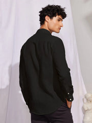 Solid Black Premium Cotton Casual Full Sleeve Shirt for Men