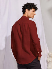 Solid Maroon Premium Cotton Casual Full Sleeve Shirt for Men