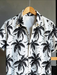Men's Tropical Palm Tree Print Shirt & Shorts Set – Casual Beachwear Outfit