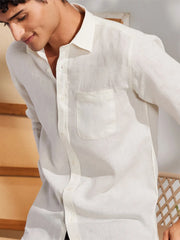 Solid White Premium Cotton Casual Full Sleeve Shirt for Men