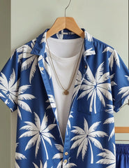 Men's Blue Palm Tree Print Shirt & Shorts Set – Tropical Summer Beachwear