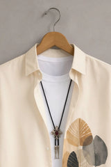 Men’s Cream Artistic Leaf Printed Shirt