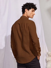 Solid Brown Premium Cotton Casual Full Sleeve Shirt for Men
