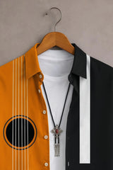 Men’s Orange & Black Guitar Music Printed Shirt