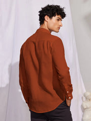 Solid Orange Premium Cotton Casual Full Sleeve Shirt for Men