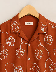 Men’s Terracotta Monstera Print Half Sleeve Shirt GenZ Edition