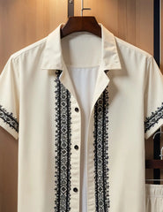 Men's Vintage-Inspired Embroidered Shirt & Shorts Set – Elegant Summer 2-Piece Outfit