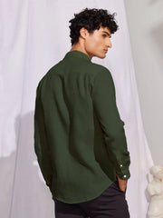 Solid Dark Green Premium Cotton Casual Full Sleeve Shirt for Men