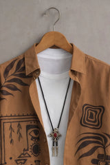 Men’s Brown Tribal Art Printed Shirt