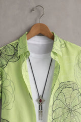 Men’s Lime Green Floral Line Art Printed Shirt