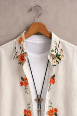 Men’s White Floral Embroidered Shirt