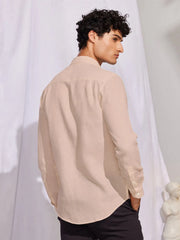 Solid Apricot Cream Premium Cotton Casual Full Sleeve Shirt for Men