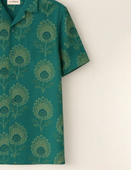Festival Fit Teal Flower Printed Half Sleeve Shirt GenZ Edition