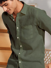 Solid Light Dark Green Premium Cotton Casual Full Sleeve Shirt for Men