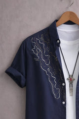 Men’s Navy Blue Abstract Line Designer Shirt